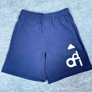 Adidas Shorts Mens S Navy Workout Drawstring Athletic Logo Cotton Stretch #AB461